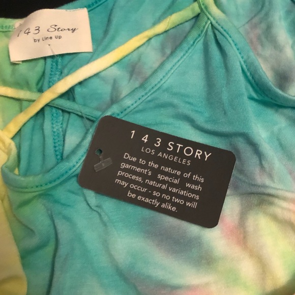 Tie Dye Criss Cross Strap Yellow Teal Tank Top! - Picture 9 of 12